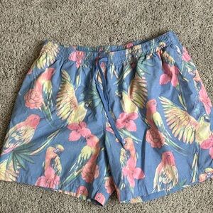 Chubbies blue parrot swim trunks